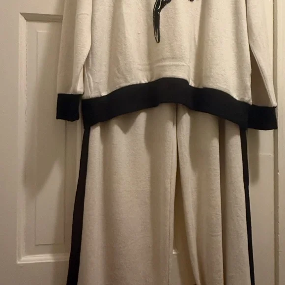 Chic Beige and Black Women's Pantsuit real black embellishment on top. - Picture 2 of 6